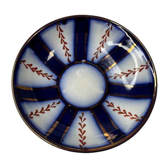 Allerton Childs Gaudy Flow Blue Wagon Wheel Staffordshire Tea Cup 3 piece C 1870 - Picture 7 of 10